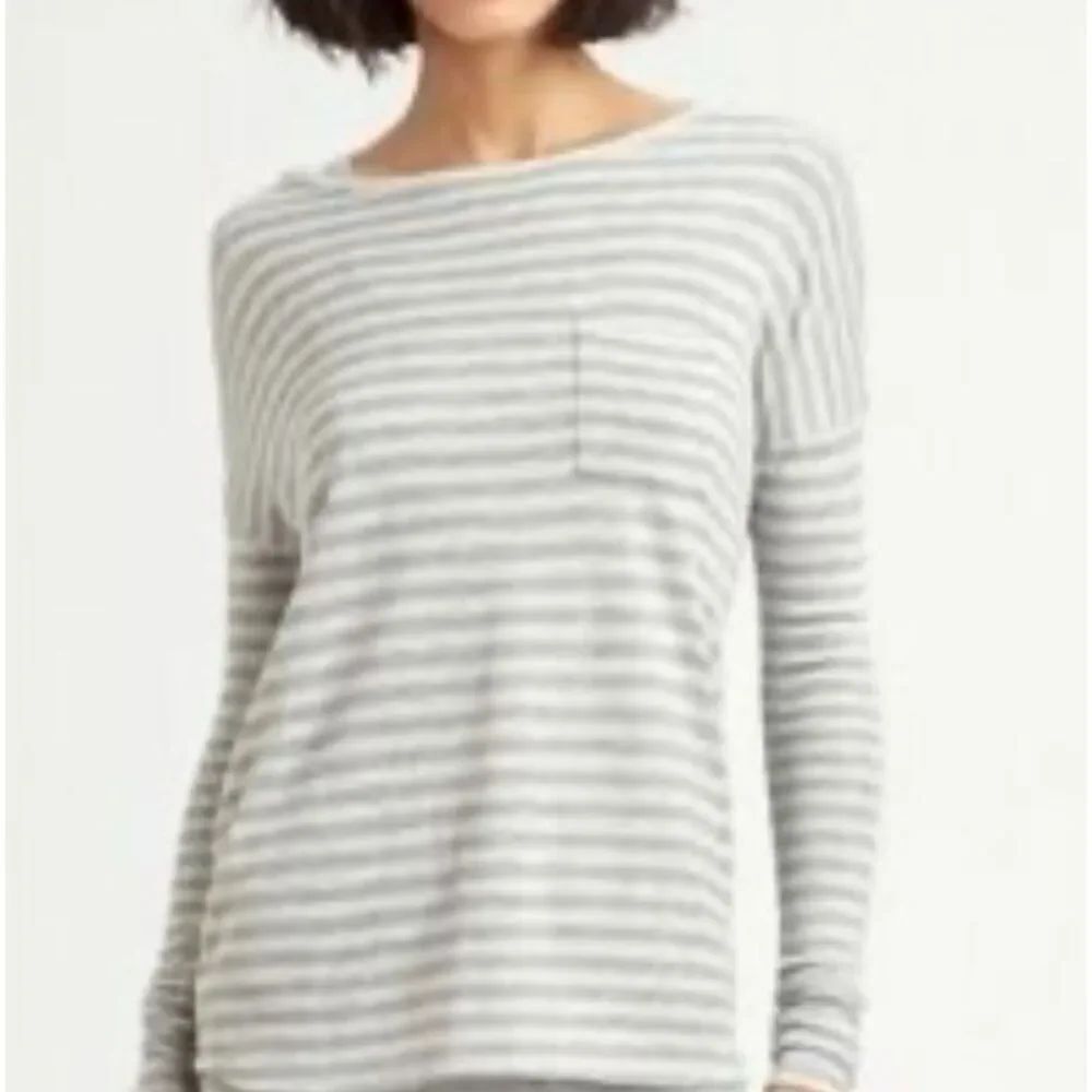 VINCE Anthropologie gray striped Pocket long sleeve T Shirt Top sz L
